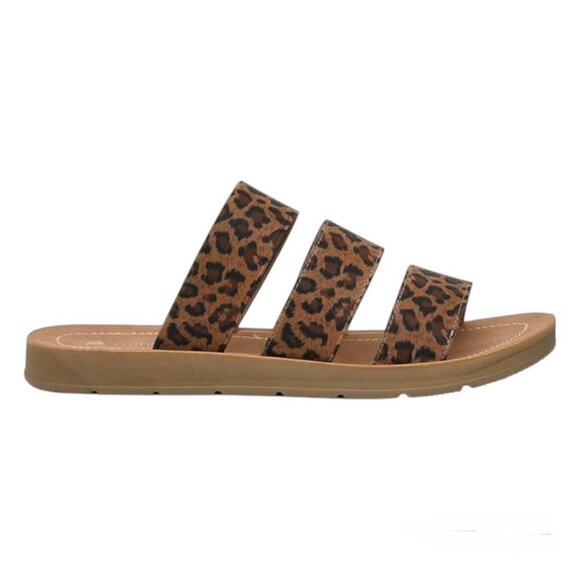 CUSHIONAIRE Women's Leopard Print 3 Band Comfort Stretch Strappy Sandals Size 8 - Picture 1 of 6